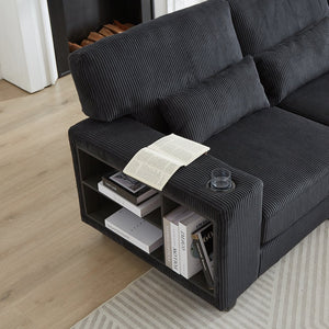 English Elm 102.75*102.75" L-Shaped Modular Sectional Sofa with Corduroy Upholstery, Storage Arm, Cup Holder, 5-Seat Convertible Lounge Black W1926S00052