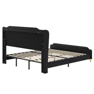 English Elm Christopher Knight Home® - King PU Leather Bed Frame with Wingback Headboard & Footboard, Gold Accents, Platform Slat Support, Elegant Design Black 77.5 L x 21 W x 5.25 H N761S0000012B