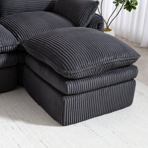 English Elm L Shaped Corduroy Modular Sectional with Cloud Cushions Footstool and Lumbar Pillows Gray W395S00140