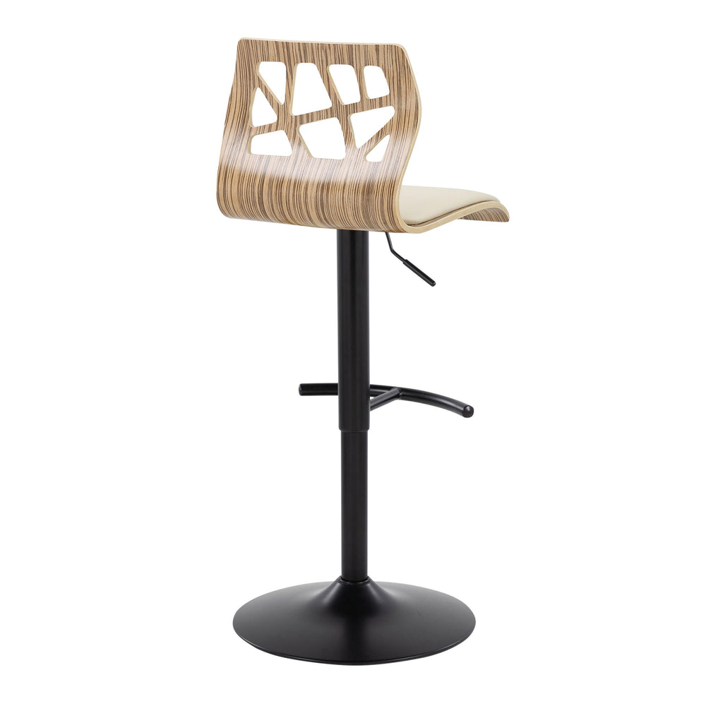 English Elm Folia Mid-Century Barstool Set of 2 — Adjustable Swivel Faux Leather Cream Seat with Zebra Wood Backrest B202S00850