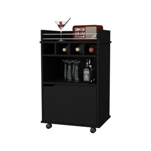 English Elm Fm Furniture Crozier Rolling Bar Cart with Wine Rack Cabinet and Warm Macadamia Finish B128P321057