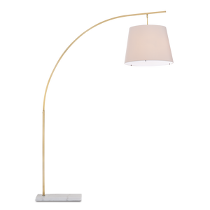 Cloister Brass Floor Lamp - Modern Arc Design with Elegant White Shade and Antique Finish for Style