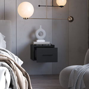 English Elm Wenge Floating Nightstand Wall-Mounted with Single Drawer and Spacious Top Shelf for Modern Bedrooms B062P175145