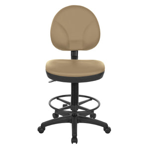 OSP Home Furnishings Sculptured Ergonomic Drafting Chair with Lumbar Support Padded Seat and Adjustable Footring Buff DC550-R104