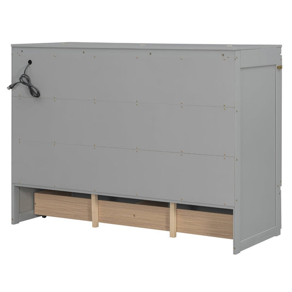 English Elm Queen Murphy Wall Bed Cabinet with Storage Drawer Built-in Power Outlets Usb Ports Gray LP000400AAE-1