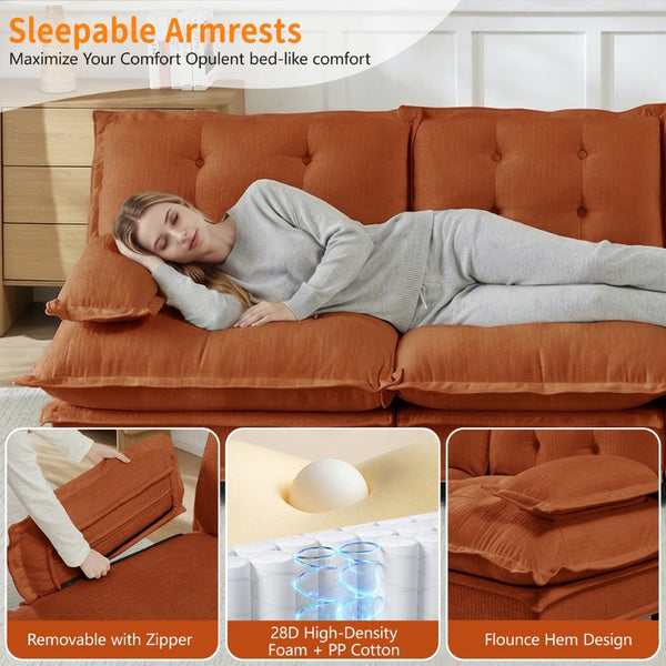English Elm 138" Chenille Modular Cloud Sectional with Ottoman Deep Seat Lounge Sofa for Apartments Orange W714S01741