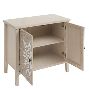 English Elm 2-Door Carved Storage Cabinet with Floral Handle, Adjustable Shelf, Anti-Tip Safety, Slim Design Natural W688P232767