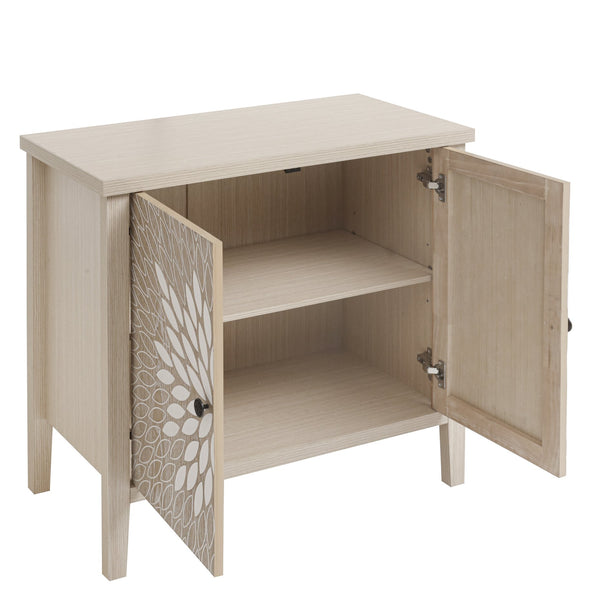 English Elm 2-Door Carved Storage Cabinet with Floral Handle, Adjustable Shelf, Anti-Tip Safety, Slim Design Natural W688P232767