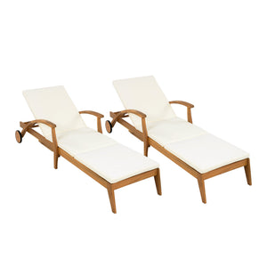English Elm Christopher Knight Home® - CHAISE Acacia Wood Recliner with Wheels, 4-Position Teak Finish, 5cm Cream Cushion, 800lb Capacity N770P261514T