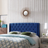 Christopher Knight Home® - Noble House - Lidia Full/Queen Tufted Wingback Velvet Headboard, Navy Blue And Black