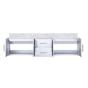 English Elm Glossy White Double Bath Vanity With Carrara Marble Top, Soft-Close Drawers & Organized Storage Solutions B2731P258535