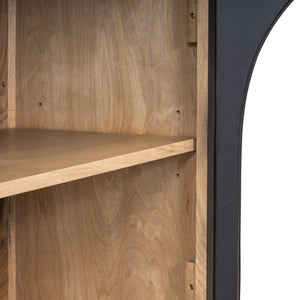 English Elm TREXM Arched 4-Door Large Storage Sideboard Buffet Cabinet with Glass Doors, Adjustable Shelves and Cable Management Black N715P290642B