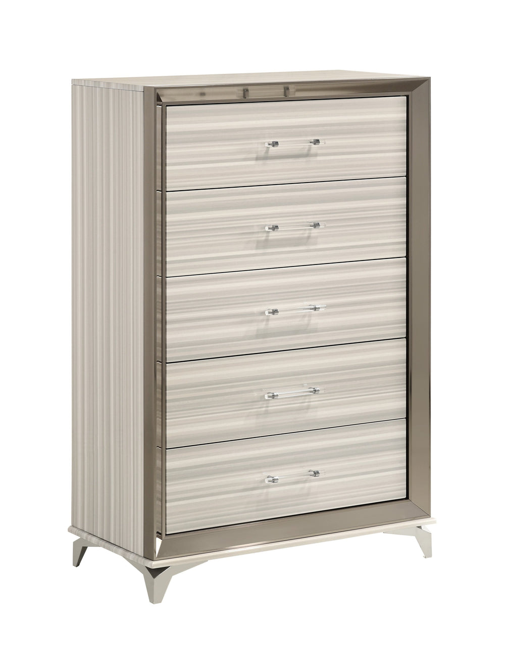 English Elm STAR Modern 5PC Bedroom Set with Built-In LED Lighting, Solid Wood Frame, Spacious Storage, USB White Queen B201S00345