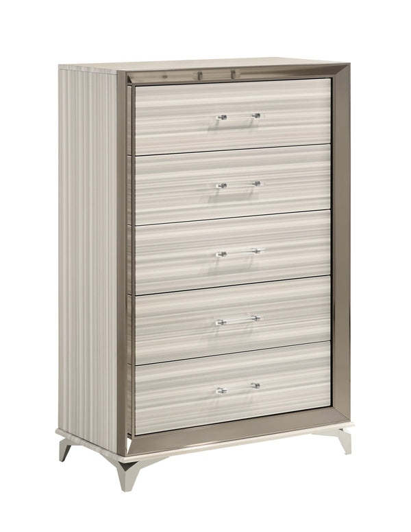 English Elm STAR Modern 5PC Bedroom Set with Built-In LED Lighting, Solid Wood Frame, Spacious Storage, USB White Queen B201S00345