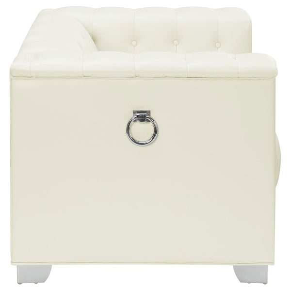 English Elm Earline Tuxedo Leatherette Accent Chair with Tufted Panels and Chrome Legs B062P441029