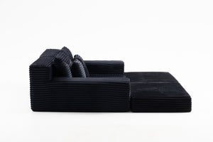 English Elm Double Cloud Plush Chaise Lounge Sofa Bed with Deep Seat, No Assembly, Ultra-Soft Corduroy Comfort Black W794S00004