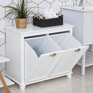 English Elm HOMCOM Tilt-Out Laundry Sorter Cabinet with Dual Hampers & Shelves, Water-Resistant MDF, 30" W W2225P173990