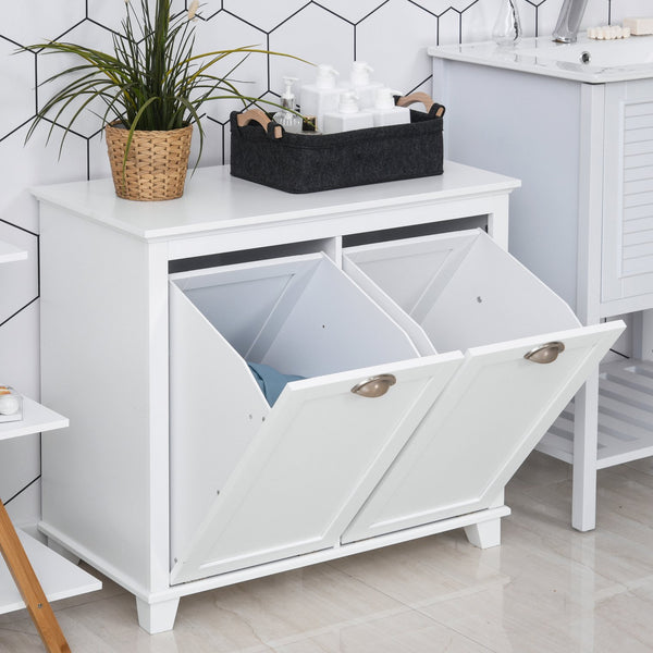 English Elm HOMCOM Tilt-Out Laundry Sorter Cabinet with Dual Hampers & Shelves, Water-Resistant MDF, 30" W W2225P173990