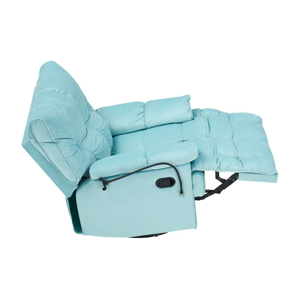 English Elm Single Teddy Upholstered Recliner Chair with Solid Wood Frame, Sponge Cushions & Phone Stand, Adjustable Back to 150° Cyan W1278P212865