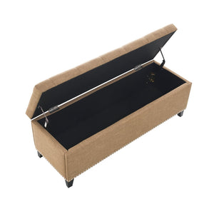 English Elm 47.5" Linen Tufted Storage Bench with Nailhead Trim and Hydraulic Hinge for Entryway W2671P450822