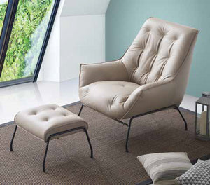 English Elm Zusa Khaki Top Grain Leather Accent Chair & Ottoman with Metal Legs, Full Foam Comfort, 19" Seat Height B2726S00390