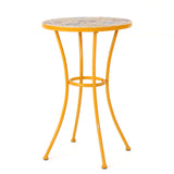 Christopher Knight Home® - Noble House - Barnsfield Outdoor Yellow Ceramic Tile Side Table with Iron Frame