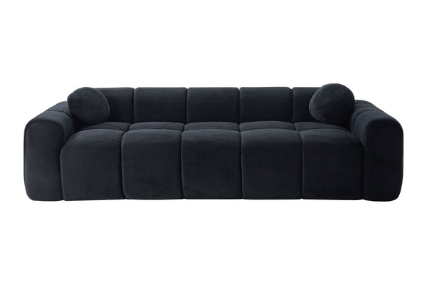 English Elm 98.4" Corduroy Cloud Puff Sofa Vacuum Packed 4-seater Living Room Couch with Pillows Black W5515P477282