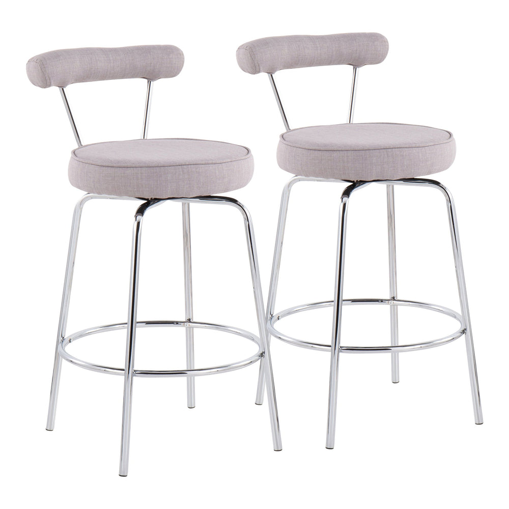 English Elm Rhonda Counter Stool Set of 2 — Art Deco-Inspired Swivel Seat, Plush Fabric, Sleek Black Steel Frame Grey B202P222102