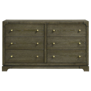 English Elm Sundance Six-Drawer Dark Cocoa Dresser Cabinet with Brass Knobs, Solid Wood Drawer Boxes, 61"W B062P378394