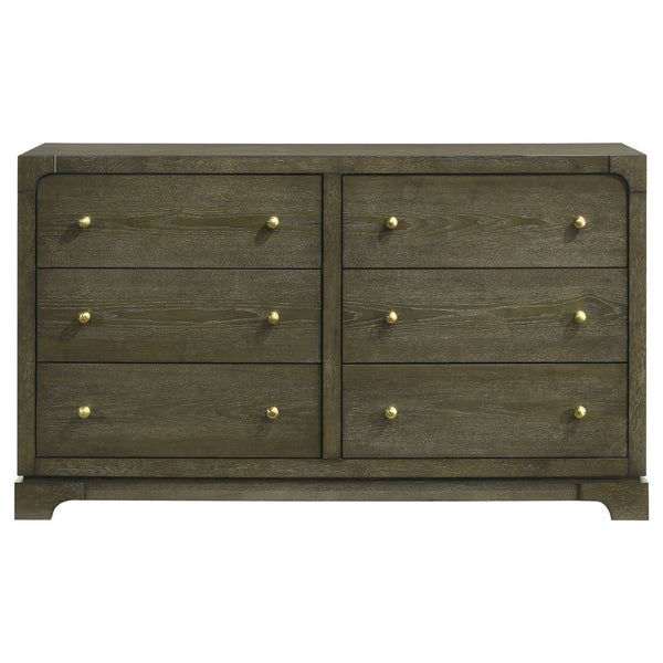 English Elm Sundance Six-Drawer Dark Cocoa Dresser Cabinet with Brass Knobs, Solid Wood Drawer Boxes, 61"W B062P378394