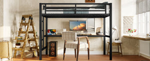 English Elm Metal Twin Loft Bed With Integrated Desk, Power Outlet, Led Lights - Space-Saving Design In Black W1580P372863