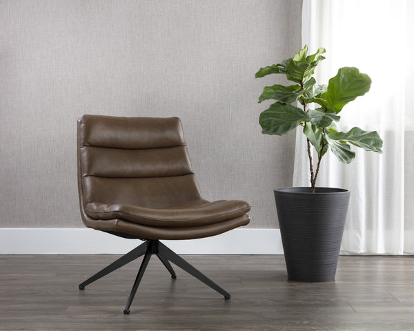 Sunpan Keller Swivel Lounge Chair - Luxurious Mid-Century Modern Design with Genuine Italian Leather Comfort Missouri Mahogany Leather