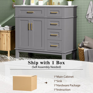 English Elm 36" Gray Modern Bathroom Vanity with Ceramic Sink, Solid Wood Frame, Soft-Close Doors & 4 Drawers N729P253935E