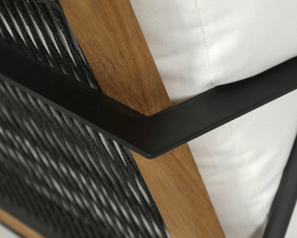 Sunpan Milan Armchair - Modern Outdoor Lounge Chair with Teak Wood, Weather-Resistant Fabric & Black Frame