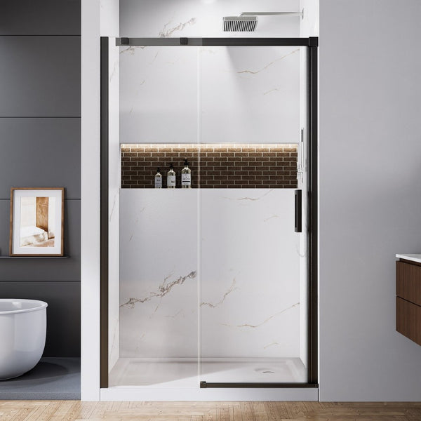 English Elm 44--48" Sliding Tempered Glass Shower Door Brushed Nickel Frameless Spa Bath W637P382565