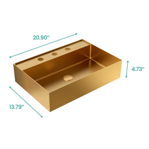 English Elm BB13-20Y-405 Brushed Gold 20"x14" 304 Stainless Steel Bathroom Sink, 4.3" Deep, 3-Hole, Spill-Stop Edge W1865P279868