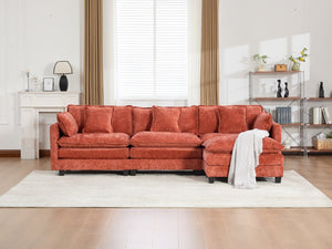 English Elm Cloud Modular Three Seat Sofa Chenille Upholstered with Double Layer Cushions for Living Room Orange W1143S00060
