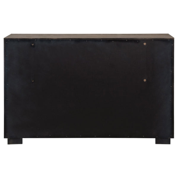 English Elm Gibbons Six Drawer Dresser Warm Brown Finish with Chrome Pulls for Modern Bedroom B062P447734