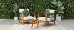 English Elm Christopher Knight Home® - 3 Pcs Set Acacia Wood Outdoor Lounge Chairs With Plush Water-Resistant Cushions & Handwoven Ropes N767P265743A002_63163.00