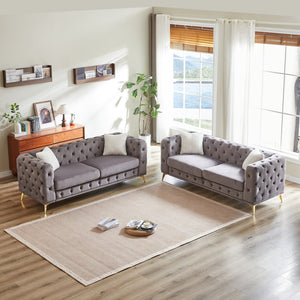 English Elm Fx Velvet Chesterfield Sofa Set Button Tufted Diamond Quilted Living Room Seating W1926S00091