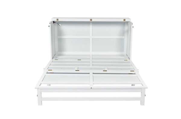 English Elm Murphy Cabinet Queen Bed Solid Pine Frame with Built-in Charging Station for Guest Rooms White W504S00164