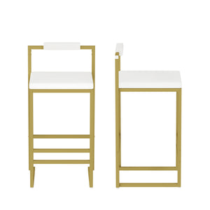 English Elm Upholstered Velvet Bar Stools Set of 2 — Modern Gold Frame, Creamy White Cushions, Cozy Counter Seating W1757P310418