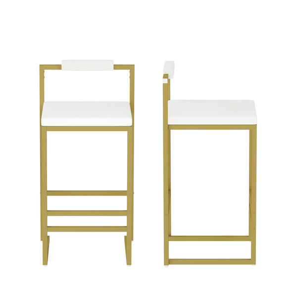 English Elm Upholstered Velvet Bar Stools Set of 2 — Modern Gold Frame, Creamy White Cushions, Cozy Counter Seating W1757P310418