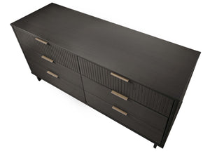 English Elm Granville 55" Dresser In Charcoal Gray - Chic 6-Drawer Storage With Ribbed Fronts & Gold Handles B365S00090