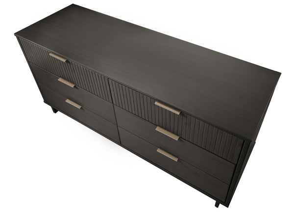 English Elm Granville 55" Dresser In Charcoal Gray - Chic 6-Drawer Storage With Ribbed Fronts & Gold Handles B365S00090