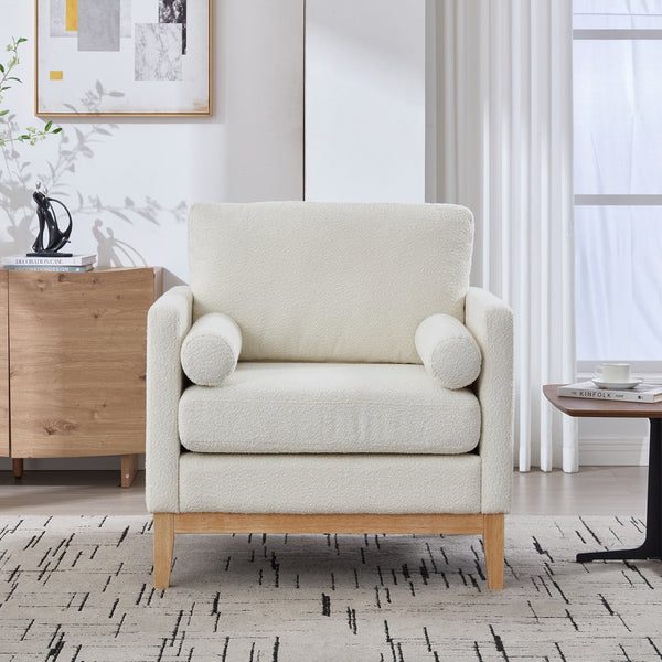 English Elm 35.4" Wide Modern Farmhouse Accent Chair With Ivory Boucle And Natural Wood Legs For Cozy Spaces W3118P283467