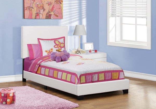 English Elm Bed, Twin Size Upholstered Faux Leather Platform with Low Profile Headboard and Sturdy Legs White 45 L x 28 W x 4 H B2710P219512