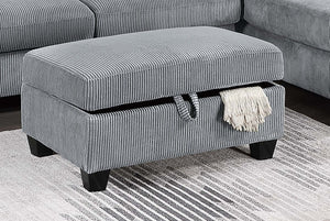 English Elm Contemporary Corduroy Sectional with Usb Charging Chaise and Lidded Storage Ottoman B011S02228