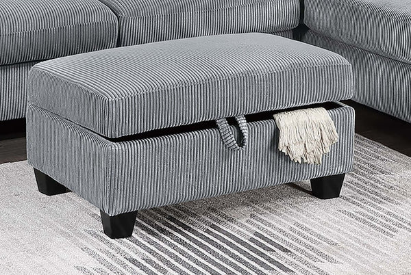 English Elm Contemporary Corduroy Sectional with Usb Charging Chaise and Lidded Storage Ottoman B011S02228