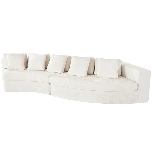 English Elm U_Style Pure Foam Modular Sofa 115.7" Curved 4-Seater with Chenille Jacquard Fabric, Plush Comfort Beige WY000451AAA
